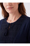 Vizyon New Season Navy Blue Tie-Neck Embroidered Blouse - 3
