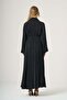 Belted Cupro Overcoat with Matching Scarf - Black - 4
