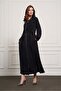 Hooded Cupro Overcoat with Drawstring Waist - Black
