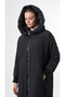 Plus-Size Hooded Diamond-Quilted Coat - Black - 5