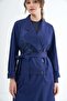 Belted Double-Breasted Overcoat - Navy - 5