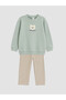 Ozmarka New Season Green Baby Boy Embroidered Sweatshirt and Striped Trousers - 2