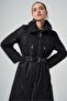 Belted Long Winter Coat with Zip Details - Black - 3