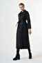 Belted Suede-Effect Long Coat - Black - 5