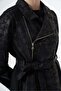 Belted Suede-Effect Long Coat - Patterned Black - 5