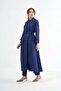 Belted Double-Breasted Overcoat - Navy - 2
