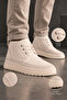 Men's Beige Thick Sole Waterproof Lightweight Lace-Up Comfortable Fur Lined Men's Boots - 2
