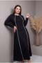 Crew Neck White Striped Black Combed Cotton Fabric Full Length Dress - 2