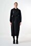 Belted Suede-Effect Long Coat - Black - 2