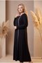 Crew Neck White Striped Black Combed Cotton Fabric Full Length Dress - 4