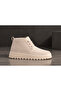 Men's Beige Thick Sole Waterproof Lightweight Lace-Up Comfortable Fur Lined Men's Boots - 7