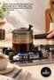 3 Pieces Acacia Glass Coffee Pot – 550 ml Heat-Resistant Borosilicate Glass, Ergonomic Handle and Pouring Spout, Stove Compatible (Except Induction), Coffee Pot