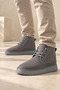 Men's Gray Thick Sole Waterproof Lightweight Lace-Up Comfortable Fur Lined Men's Boots