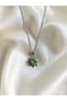 Silver Green Opal Stone Steel Necklace with Sun Figure - 2