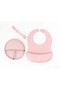 4-Piece Silicone Baby Food Set – Vacuumed 3-Compartment Plate, Silicone Spoon with Teether, and Adjustable Bib; Pink, Baby Feeding, Silicone - 2