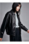 Black Oversized Women's Leather-Look Jacket