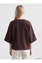 Ozmarka New Season Brown Crew Neck Wide Sleeve Oversize Blouse - 4