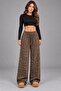 Women's High Waist Elastic Lace-Up Leopard Print Wide Leg Two Thread Pants - 3
