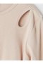 Two Mt Shop Quality Beige Oval Collar Window Detail Girls' T-Shirt - 3