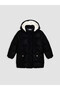 Black Hooded Fur Velvet Girls' Coat