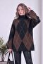 Women's Turtleneck Diamond Patterned Oversize Knitwear Sweater Black - 4