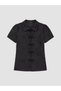 Alita City with a Difference of Color, Lcw Curve Black Large Size Embroidered Women's Shirt - 3