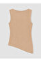 Vizyon New Season Beige Draped Collar Asymmetrical Cut Gathered Blouse - 7