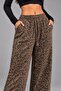 Women's High Waist Elastic Lace-Up Leopard Print Wide Leg Two Thread Pants - 2