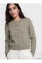 Beige Crew Neck Women's Knitwear Cardigan