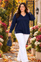 Women's Plus Size 100% Viscose V-Neck Long Sleeve Natural Button Detailed Blouse - 7