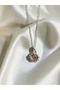 Silver Moon-and-Sun Steel Necklace with Pink Stones