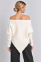 Boat Neck Asymmetrical Knitwear Sweater Lki̇0066 Ecru - 6