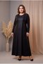 Crew Neck Leather Pattern Paneled Lace Detailed Combed Cotton Fabric Full Length Dress