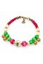 Fuchsia Green Cream Beaded Gold Color Stylish Women's Bracelet with Dangle Detail - 2