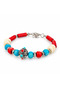 Red Turquoise and Cream Beaded Silver Color Embroidered Stylish Women's Bracelet - 2