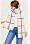 Women's Cream Gray Mink Plaid Oversized Soft Textured Tasseled Winter Shawl Scarf – Wide Shoulder Shawl