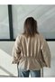 Women's Standing Collar Oversize Suede Jacket with Belt at the Waist - 6