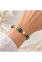 Emerald Green White Beaded Elegant Women's Bracelet with Gold Color Detail
