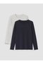 Two Mt Shop Quality Lcw Curve Navy Blue Plain Narrow & Slim Long Sleeve Women's Bodysuit - 3