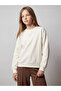 Alita City Lcw Kids Ecru Oval Collar Girls' Thick Sweatshirt with a Difference in Color