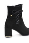 Women's Black Suede Decorative Side Bow Lace-Up Pointed Toe Thick Heeled Comfortable and Stylish Boots - 4