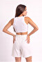 Women's Ecru Drawstring Belted Tie-Up Cotton Shorts with Elastic Waist Regular Fit - 3