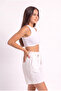 Women's Ecru Drawstring Belted Tie-Up Cotton Shorts with Elastic Waist Regular Fit - 2