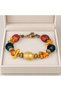 Orange Navy Blue and Cream Beaded Special Design Women's Bracelet with Antique Gold Detail - 3