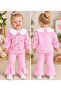 Baby Girl Floral Patterned Lace Collar Stylish Design Double Set with Spanish Flared Trousers - 7