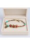 Colorful Beaded Bracelet with Three Flower Figures – Accessory with Leaf Dangle and Bronze Detail - 3