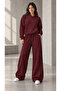 Oversize 3-Piece Set Slim Fit T-Shirt Hooded 100% Cotton Wide Leg Sweatpants Set - 3