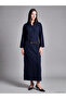 Two Mt Shop Quality Lcw Modest Navy Blue Plain Oversize Notched Collar Long Dress