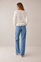 Women's Cream Crew Neck Cardigan with Drawstring Waist and Lace Detail - 3