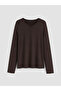 Two Mt Shop Quality Lcw Everyday Brown Plain Standard & Regular Long Sleeve Women's T-Shirt - 5